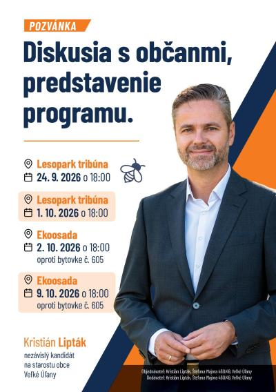Verejná diskusia s kandidátom na starostu Kristiánom Liptákom — 24. septembra 2026 o 18:00 v Lesoparku